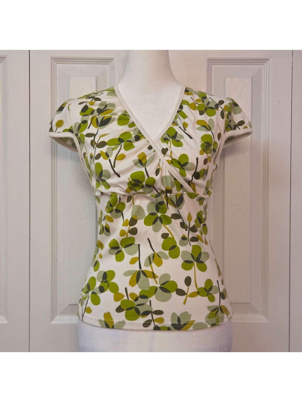 Green Abstract Floral Print Babydoll Top XXS/XS Vintage Y2K Whimsical Twee Indie